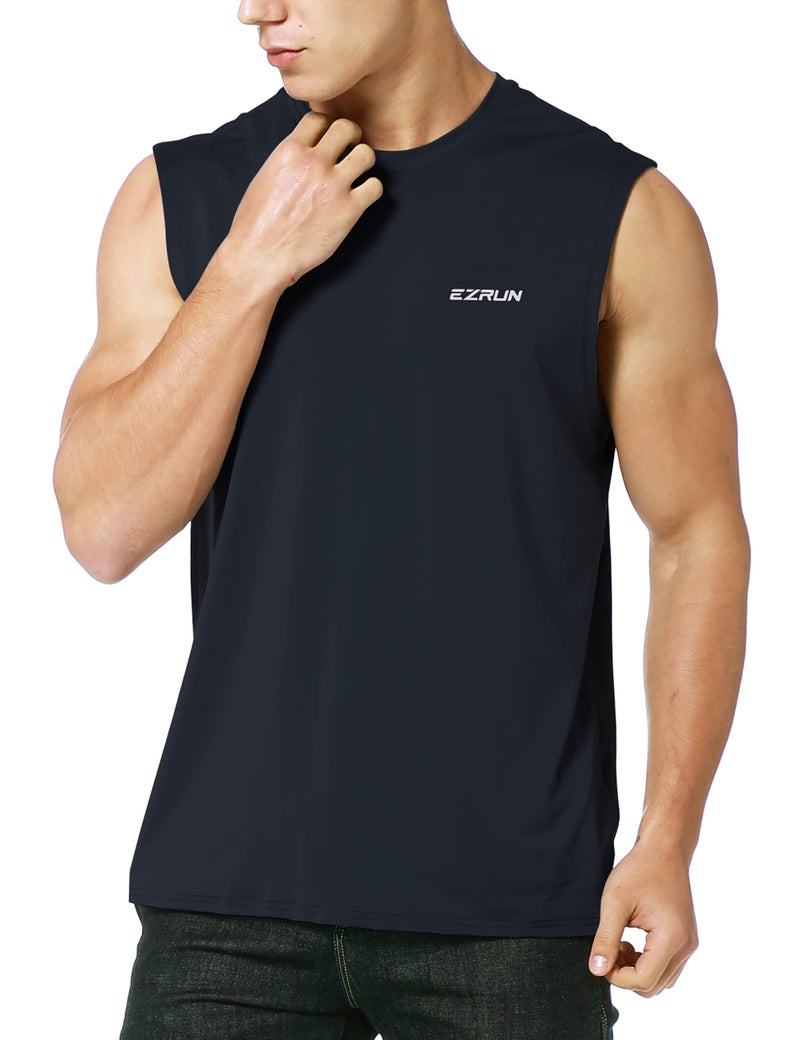 EZRUN Men's Sleeveless Shirt Quick Dry Workout Swim Shirt Gym Muscle Athletic Beach Tank Top(Black,L) - Image 1